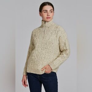 Aran Crafts Ireland Cream Wool Sweater Half Zip Cable Knit Size Large